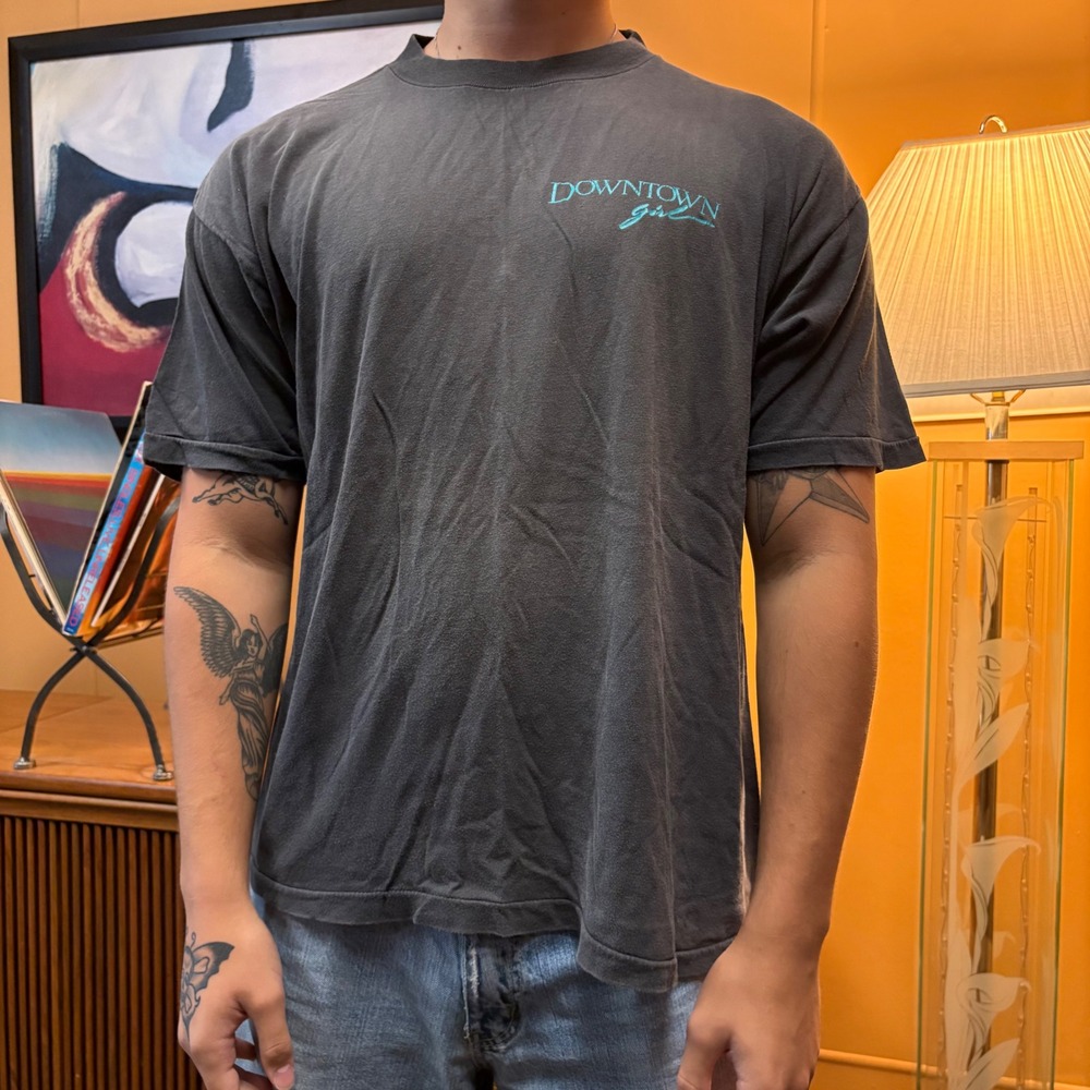 Downtown Girl T-Shirt Mens XL Faded Black Vintage 90s Streetwear Cotton Tee